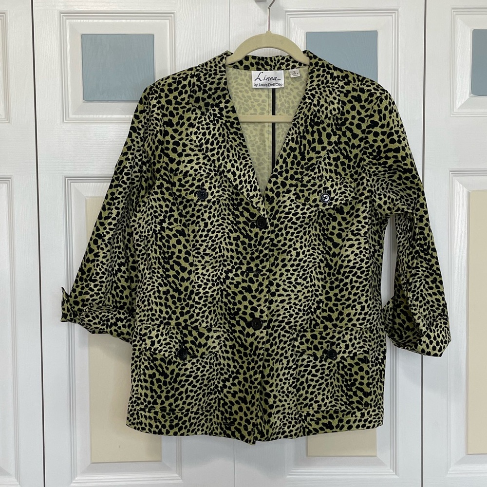 Linea‎ by Louis Dell'Olio Green and Black Animal Leopard Print Blazer Sz M